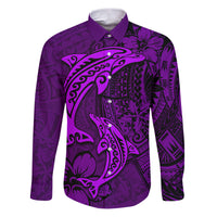 Polynesian Dolphin Valentine Day Family Matching Puletasi and Hawaiian Shirt Hibiscus and Tribal Tattoo Purple Style LT03 Dad's Shirt - Long Sleeve Purple - Polynesian Pride