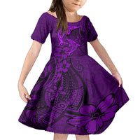 Polynesian Dolphin Valentine Day Family Matching Tank Maxi Dress and Hawaiian Shirt Hibiscus and Tribal Tattoo Purple Style LT03 Daughter's Dress Purple - Polynesian Pride