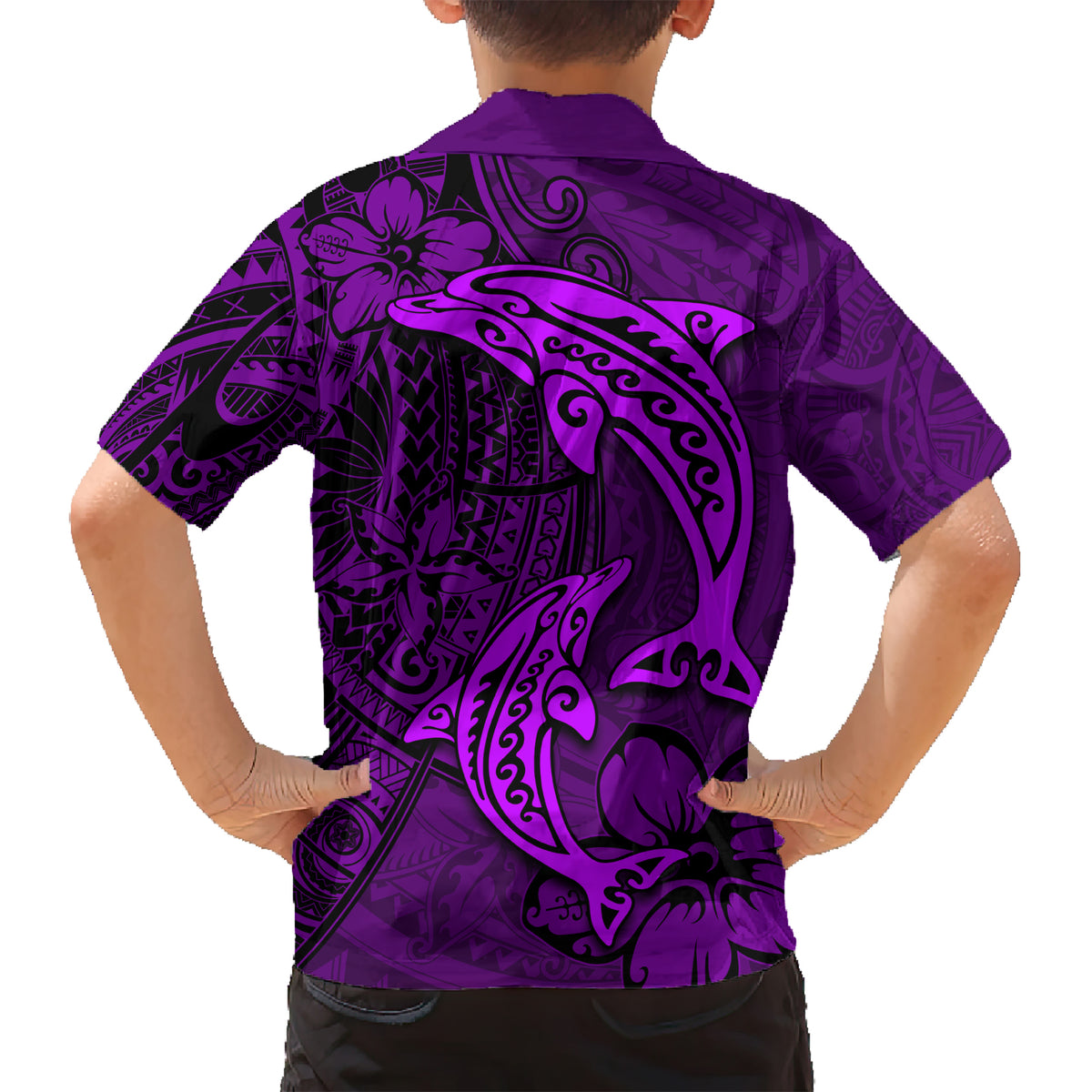 Polynesian Dolphin Valentine Day Hawaiian Shirt Hibiscus and Tribal Tattoo Purple Style LT03 - Polynesian Pride