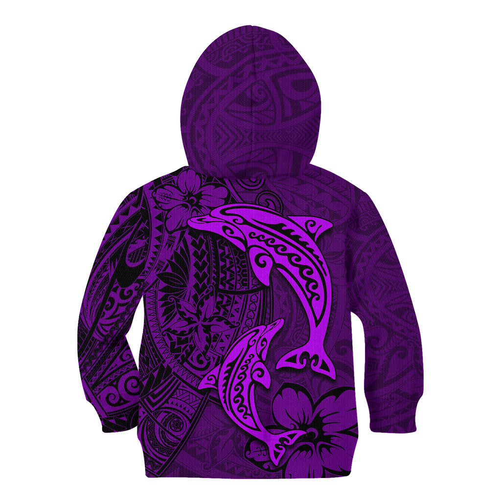 Polynesian Dolphin Valentine Day Kid Hoodie Hibiscus and Tribal Tattoo Purple Style LT03 - Polynesian Pride