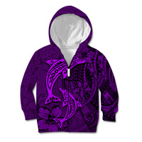 Polynesian Dolphin Valentine Day Kid Hoodie Hibiscus and Tribal Tattoo Purple Style LT03 Zip Hoodie Purple - Polynesian Pride