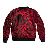 Polynesian Dolphin Valentine Day Bomber Jacket Hibiscus and Tribal Tattoo Red Style LT03 - Polynesian Pride