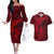 Polynesian Dolphin Valentine Day Couples Matching Off The Shoulder Long Sleeve Dress and Hawaiian Shirt Hibiscus and Tribal Tattoo Red Style LT03 Red - Polynesian Pride