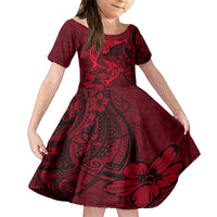 Polynesian Dolphin Valentine Day Family Matching Puletasi and Hawaiian Shirt Hibiscus and Tribal Tattoo Red Style LT03 Daughter's Dress Red - Polynesian Pride