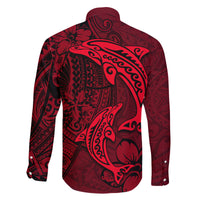 Polynesian Dolphin Valentine Day Family Matching Summer Maxi Dress and Hawaiian Shirt Hibiscus and Tribal Tattoo Red Style LT03 - Polynesian Pride