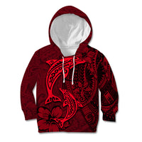 Polynesian Dolphin Valentine Day Kid Hoodie Hibiscus and Tribal Tattoo Red Style LT03 Hoodie Red - Polynesian Pride