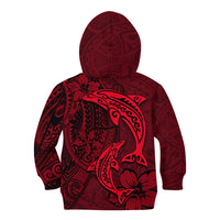 Polynesian Dolphin Valentine Day Kid Hoodie Hibiscus and Tribal Tattoo Red Style LT03 - Polynesian Pride