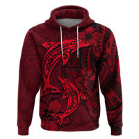 Polynesian Dolphin Valentine Day Zip Hoodie Hibiscus and Tribal Tattoo Red Style LT03 Pullover Hoodie Red - Polynesian Pride