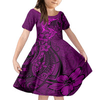 Polynesian Dolphin Valentine Day Family Matching Short Sleeve Bodycon Dress and Hawaiian Shirt Hibiscus and Tribal Tattoo Pink Style LT03 Daughter's Dress Pink - Polynesian Pride