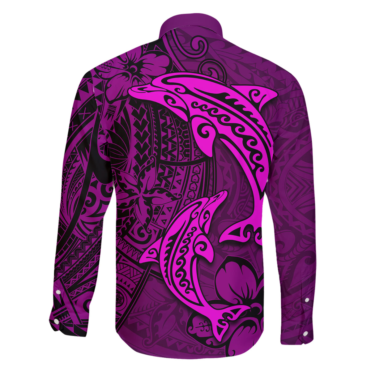 Polynesian Dolphin Valentine Day Family Matching Short Sleeve Bodycon Dress and Hawaiian Shirt Hibiscus and Tribal Tattoo Pink Style LT03 - Polynesian Pride