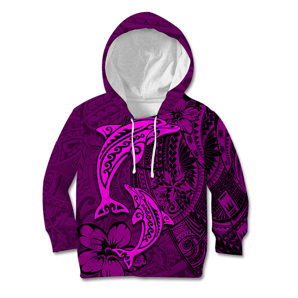 Polynesian Dolphin Valentine Day Kid Hoodie Hibiscus and Tribal Tattoo Pink Style LT03 Hoodie Pink - Polynesian Pride