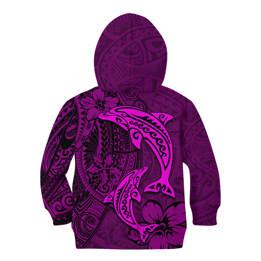 Polynesian Dolphin Valentine Day Kid Hoodie Hibiscus and Tribal Tattoo Pink Style LT03 - Polynesian Pride