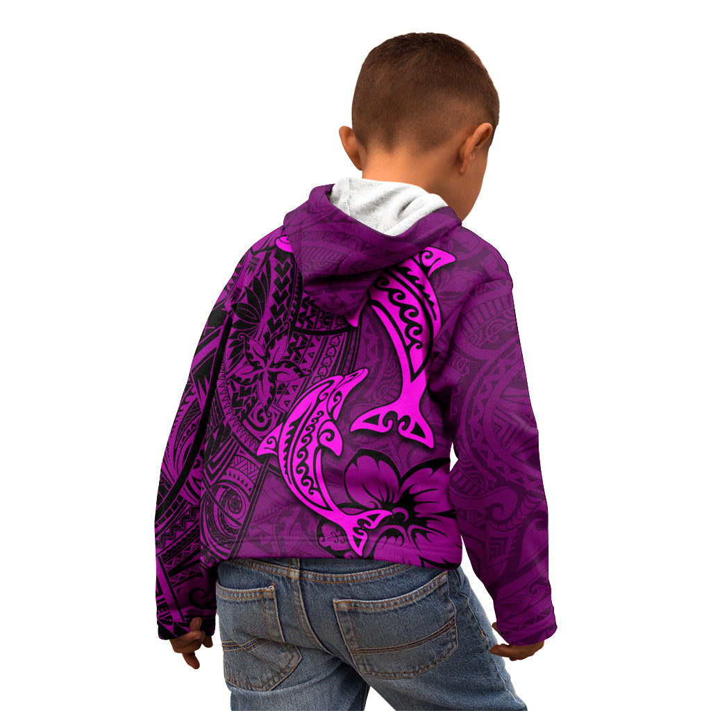 Polynesian Dolphin Valentine Day Kid Hoodie Hibiscus and Tribal Tattoo Pink Style LT03 - Polynesian Pride
