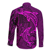 Polynesian Dolphin Valentine Day Long Sleeve Button Shirt Hibiscus and Tribal Tattoo Pink Style LT03 - Polynesian Pride