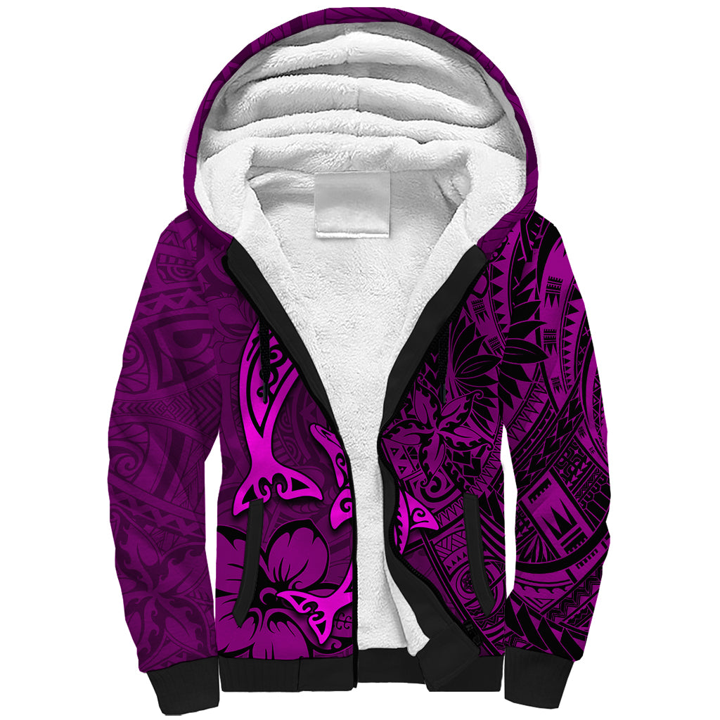 Polynesian Dolphin Valentine Day Sherpa Hoodie Hibiscus and Tribal Tattoo Pink Style LT03 Unisex Pink - Polynesian Pride