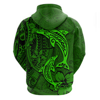 Polynesian Dolphin Valentine Day Zip Hoodie Hibiscus and Tribal Tattoo Green Style LT03 - Polynesian Pride