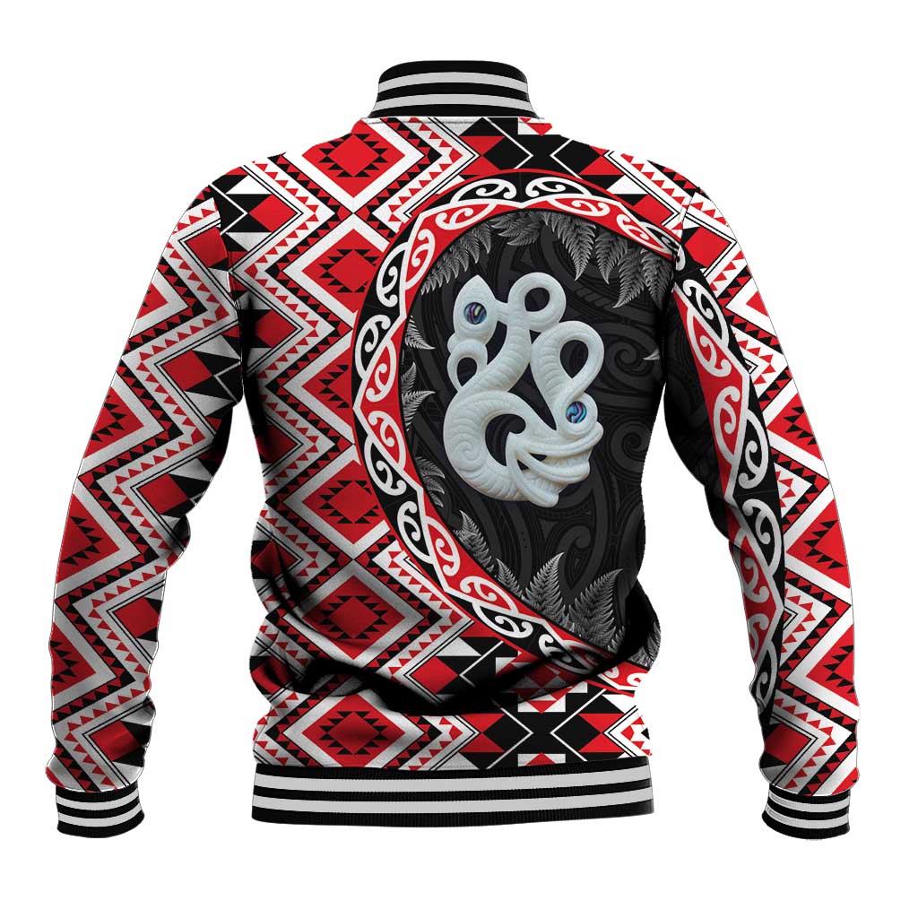 Red Taniko Motif Aotearoa Manaia and Silver Fern Baseball Jacket LT03 - Polynesian Pride