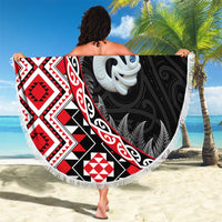 Red Taniko Motif Aotearoa Manaia and Silver Fern Beach Blanket