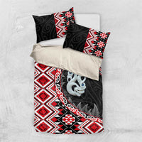 Red Taniko Motif Aotearoa Manaia and Silver Fern Bedding Set
