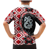 Red Taniko Motif Aotearoa Manaia and Silver Fern Family Matching Mermaid Dress and Hawaiian Shirt LT03 - Polynesian Pride