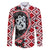 Red Taniko Motif Aotearoa Manaia and Silver Fern Family Matching Off The Shoulder Long Sleeve Dress and Hawaiian Shirt