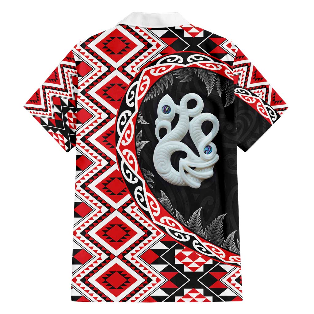 Red Taniko Motif Aotearoa Manaia and Silver Fern Family Matching Summer Maxi Dress and Hawaiian Shirt LT03 - Polynesian Pride