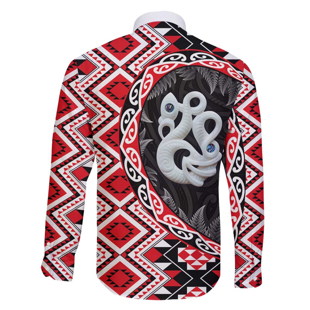 Red Taniko Motif Aotearoa Manaia and Silver Fern Family Matching Tank Maxi Dress and Hawaiian Shirt LT03 - Polynesian Pride