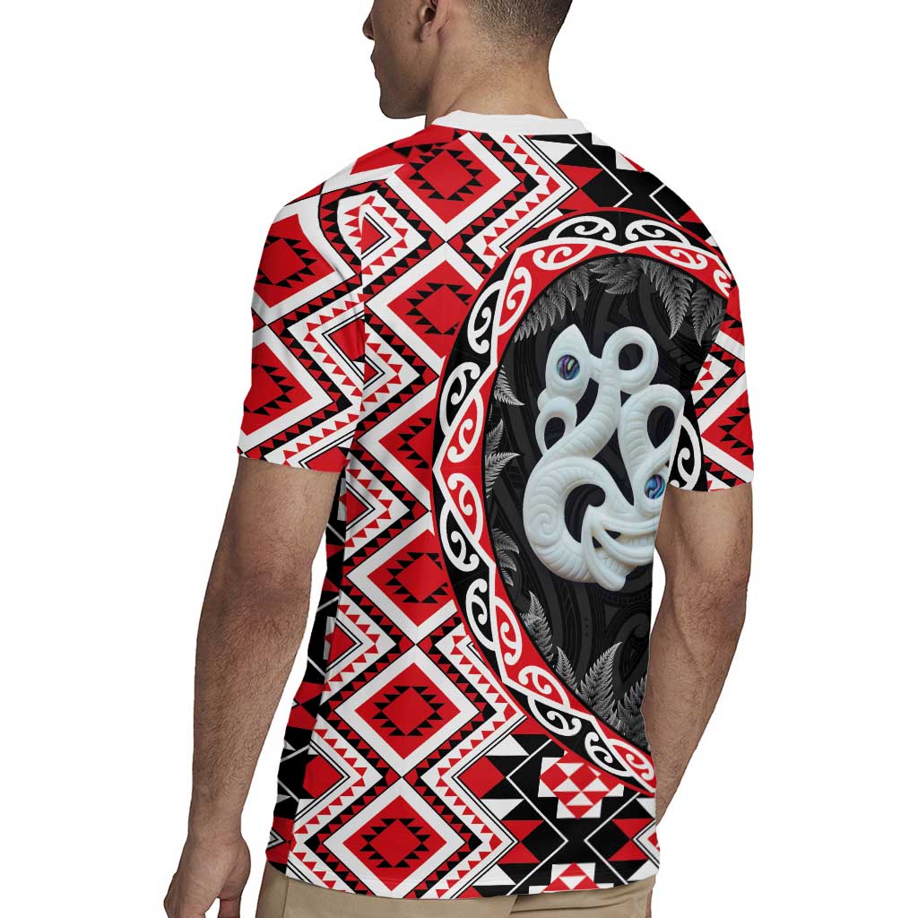Red Taniko Motif Aotearoa Manaia and Silver Fern Rugby Jersey