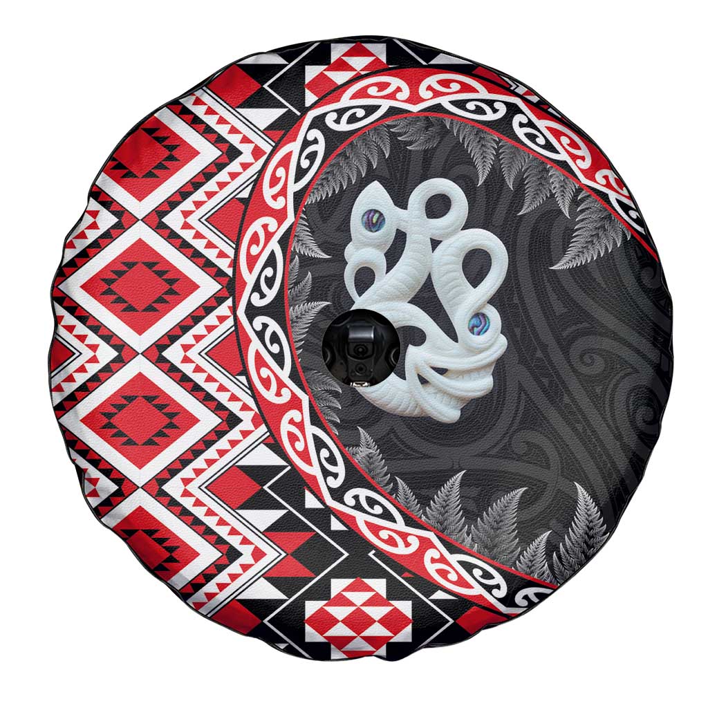 Red Taniko Motif Aotearoa Manaia and Silver Fern Spare Tire Cover