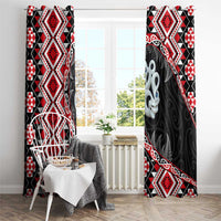 Red Taniko Motif Aotearoa Manaia and Silver Fern Window Curtain