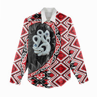 Red Taniko Motif Aotearoa Manaia and Silver Fern Women Casual Shirt LT03 - Polynesian Pride