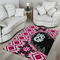 Pink Taniko Motif Aotearoa Manaia and Silver Fern Area Rug