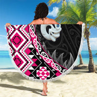 Pink Taniko Motif Aotearoa Manaia and Silver Fern Beach Blanket