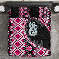 Pink Taniko Motif Aotearoa Manaia and Silver Fern Bedding Set