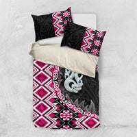 Pink Taniko Motif Aotearoa Manaia and Silver Fern Bedding Set
