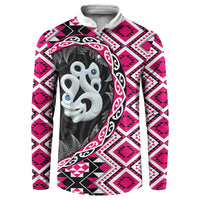 Pink Taniko Motif Aotearoa Manaia and Silver Fern Button Sweatshirt