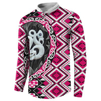 Pink Taniko Motif Aotearoa Manaia and Silver Fern Button Sweatshirt