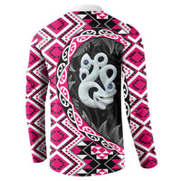 Pink Taniko Motif Aotearoa Manaia and Silver Fern Button Sweatshirt