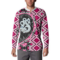 Pink Taniko Motif Aotearoa Manaia and Silver Fern Button Sweatshirt
