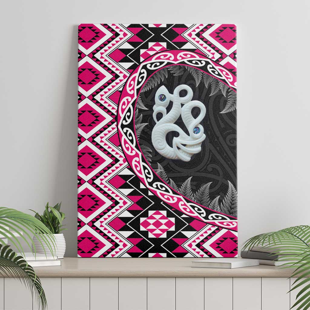 Pink Taniko Motif Aotearoa Manaia and Silver Fern Canvas Wall Art