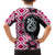 Pink Taniko Motif Aotearoa Manaia and Silver Fern Family Matching Off The Shoulder Long Sleeve Dress and Hawaiian Shirt