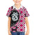 Pink Taniko Motif Aotearoa Manaia and Silver Fern Family Matching Off The Shoulder Long Sleeve Dress and Hawaiian Shirt