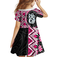 Pink Taniko Motif Aotearoa Manaia and Silver Fern Family Matching Puletasi and Hawaiian Shirt LT03 - Polynesian Pride
