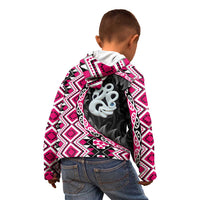 Pink Taniko Motif Aotearoa Manaia and Silver Fern Kid Hoodie