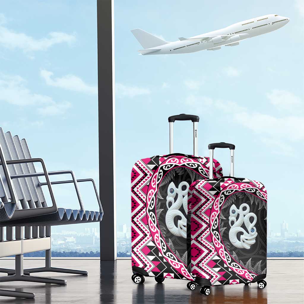 Pink Taniko Motif Aotearoa Manaia and Silver Fern Luggage Cover
