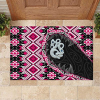 Pink Taniko Motif Aotearoa Manaia and Silver Fern Rubber Doormat