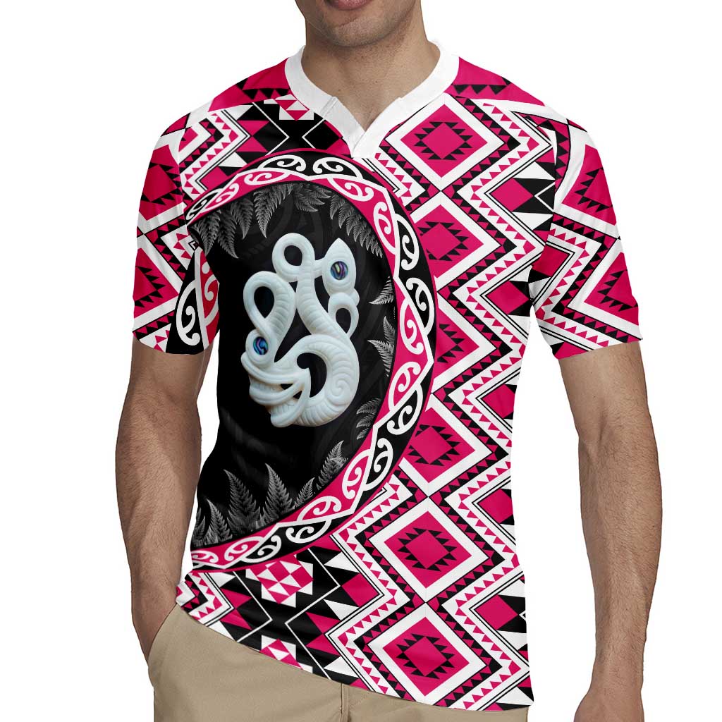 Pink Taniko Motif Aotearoa Manaia and Silver Fern Rugby Jersey