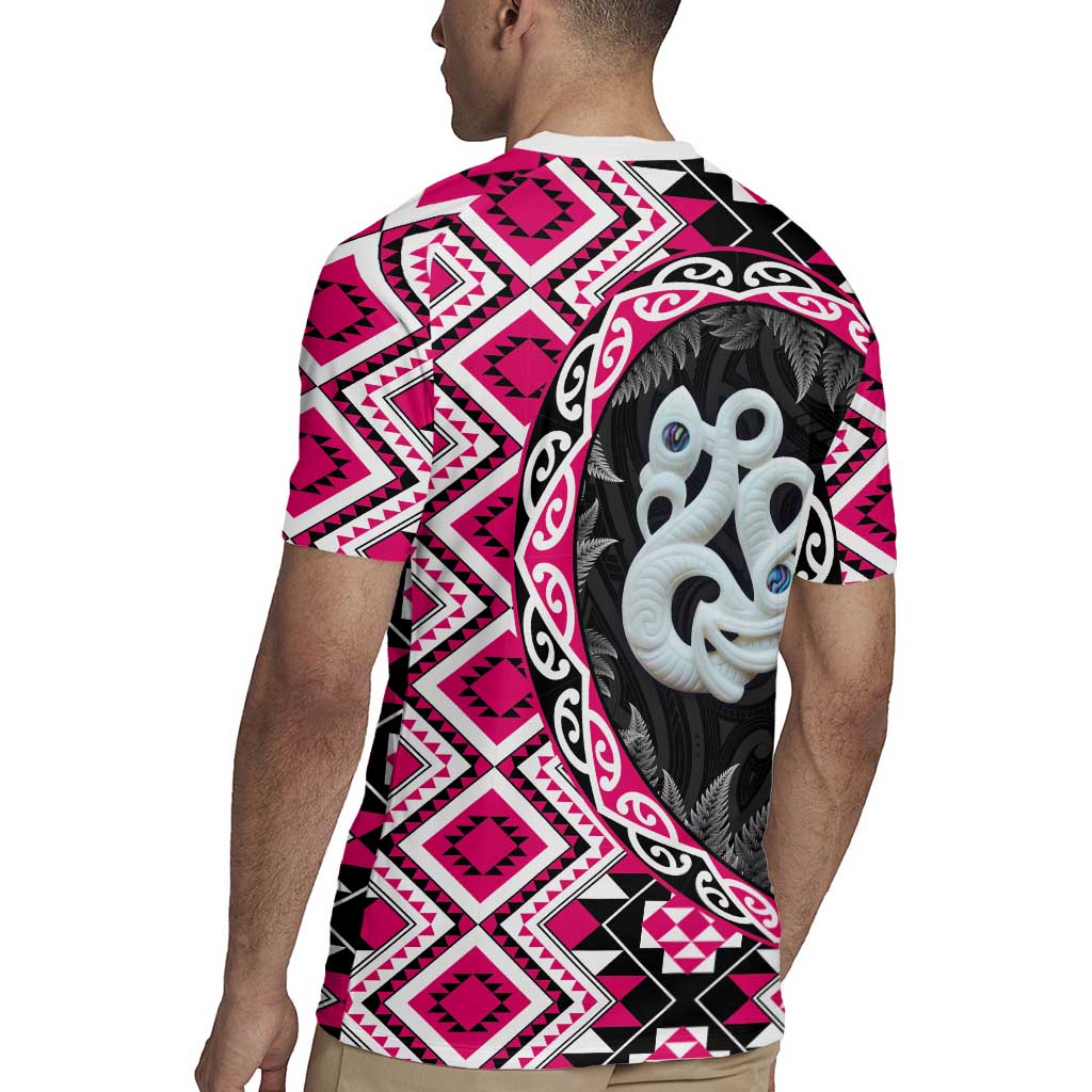 Pink Taniko Motif Aotearoa Manaia and Silver Fern Rugby Jersey