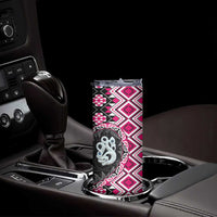 Pink Taniko Motif Aotearoa Manaia and Silver Fern Skinny Tumbler LT03 - Polynesian Pride