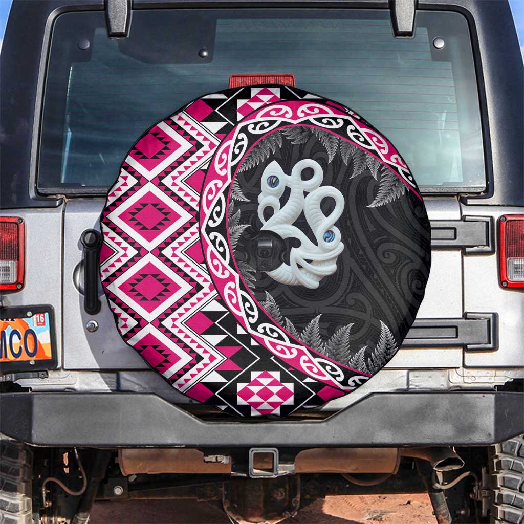 Pink Taniko Motif Aotearoa Manaia and Silver Fern Spare Tire Cover
